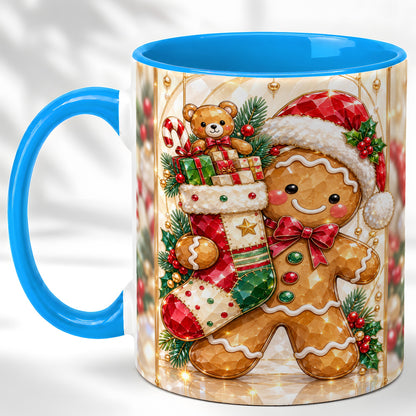 #pl[11oz|Blue] Gingerbread Stocking Coffee Mug, Christmas Cookie Mug, Ceramic Cup