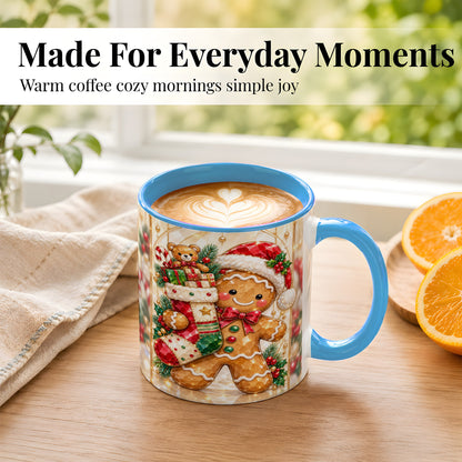 #pl[11oz|Blue] Gingerbread Stocking Coffee Mug, Christmas Cookie Mug, Ceramic Cup