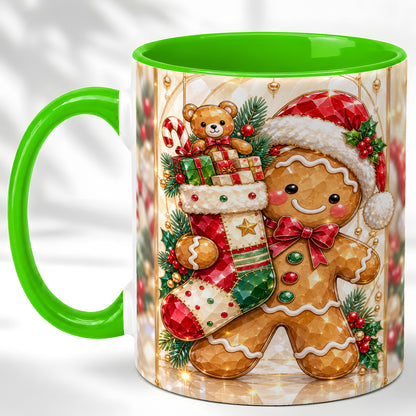 #pl[11oz|Green] Gingerbread Stocking Coffee Mug, Christmas Cookie Mug, Ceramic Cup