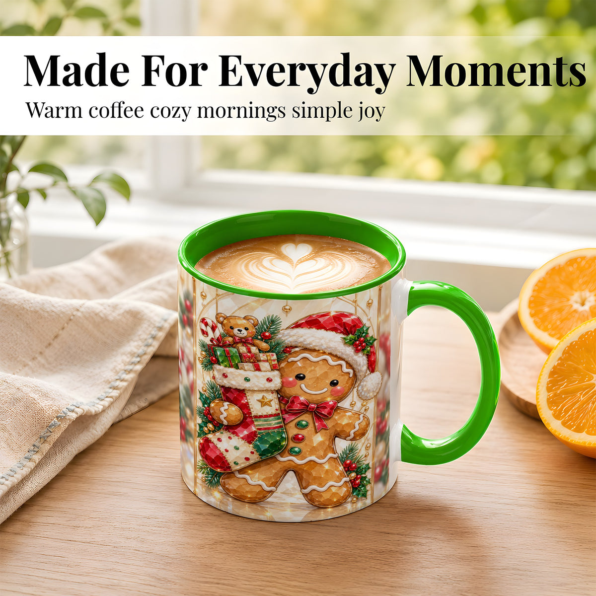 #pl[11oz|Green] Gingerbread Stocking Coffee Mug, Christmas Cookie Mug, Ceramic Cup