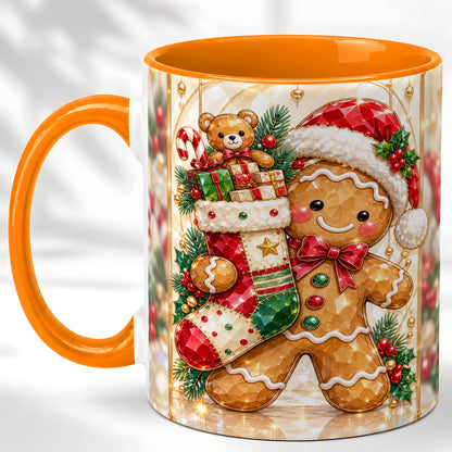 #pl[11oz|Orange] Gingerbread Stocking Coffee Mug, Christmas Cookie Mug, Ceramic Cup