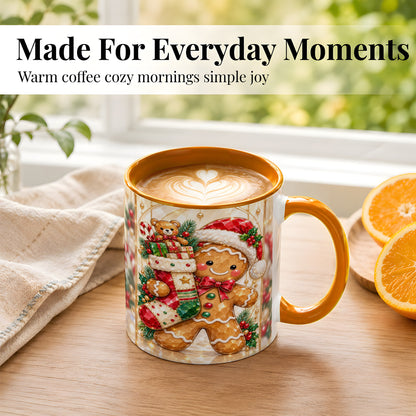 #pl[11oz|Orange] Gingerbread Stocking Coffee Mug, Christmas Cookie Mug, Ceramic Cup