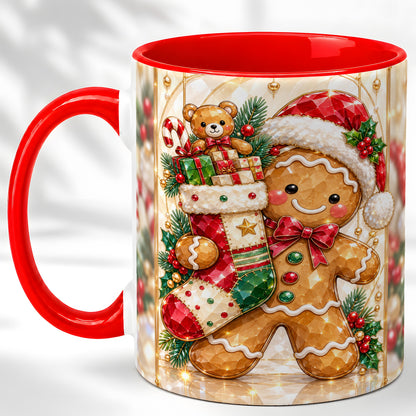 Gingerbread Stocking Coffee Mug, Christmas Cookie Mug, Ceramic Cup