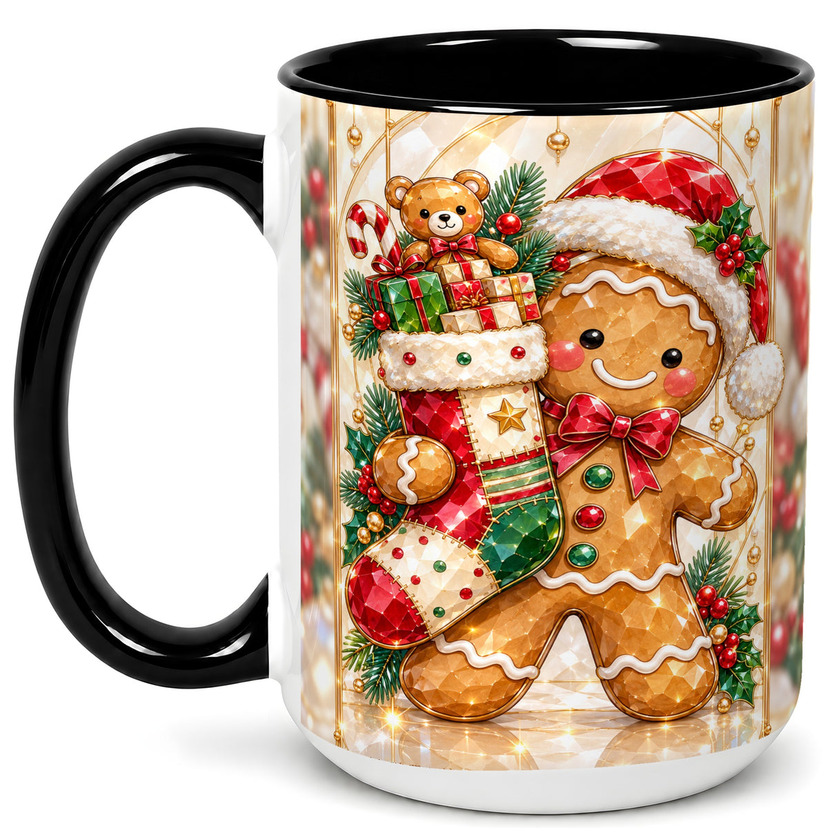 #pl[15oz|Black] Gingerbread Stocking Coffee Mug, Christmas Cookie Mug, Ceramic Cup