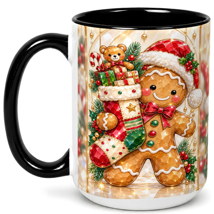 #pl[15oz|Black] Gingerbread Stocking Coffee Mug, Christmas Cookie Mug, Ceramic Cup