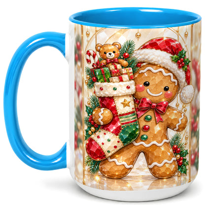 #pl[15oz|Blue] Gingerbread Stocking Coffee Mug, Christmas Cookie Mug, Ceramic Cup
