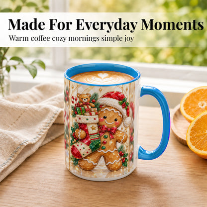 #pl[15oz|Blue] Gingerbread Stocking Coffee Mug, Christmas Cookie Mug, Ceramic Cup