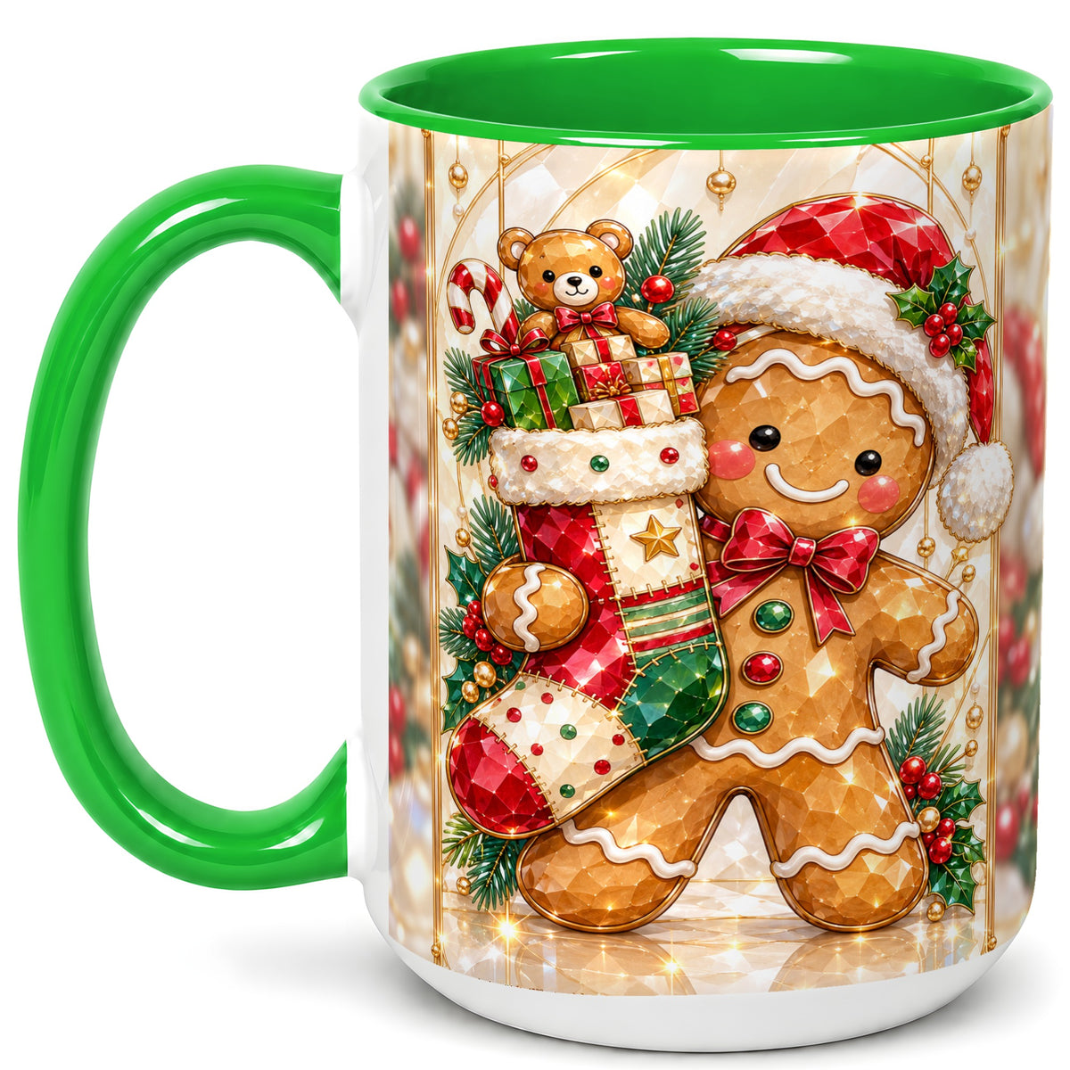 #pl[15oz|Green] Gingerbread Stocking Coffee Mug, Christmas Cookie Mug, Ceramic Cup