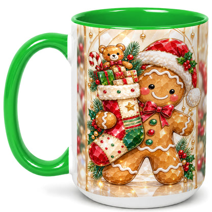 #pl[15oz|Green] Gingerbread Stocking Coffee Mug, Christmas Cookie Mug, Ceramic Cup