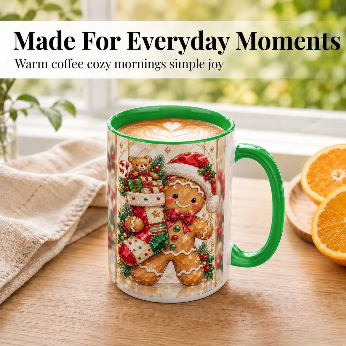 #pl[15oz|Green] Gingerbread Stocking Coffee Mug, Christmas Cookie Mug, Ceramic Cup