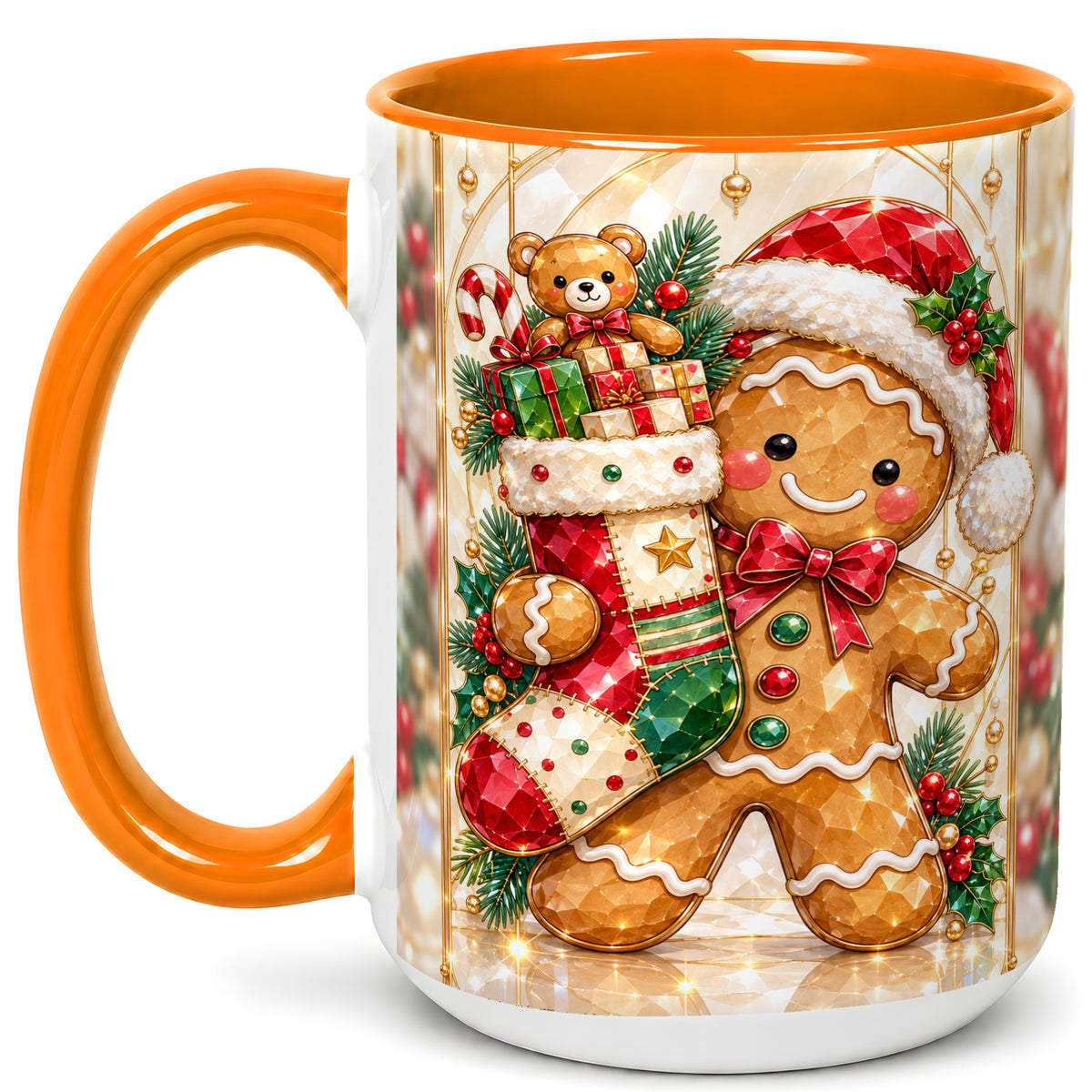 #pl[15oz|Orange] Gingerbread Stocking Coffee Mug, Christmas Cookie Mug, Ceramic Cup