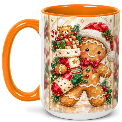 #pl[15oz|Orange] Gingerbread Stocking Coffee Mug, Christmas Cookie Mug, Ceramic Cup