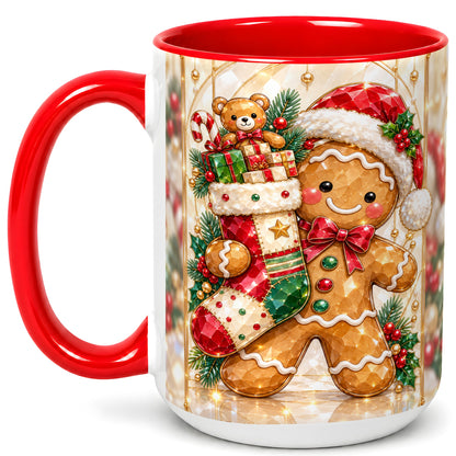 #pl[15oz|Red] Gingerbread Stocking Coffee Mug, Christmas Cookie Mug, Ceramic Cup