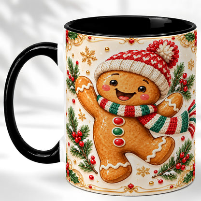 #pl[11oz|Black] Cheerful Gingerbread Coffee Mug, Christmas Cookie Mug, Ceramic Cup