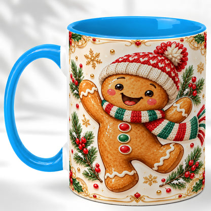 #pl[11oz|Blue] Cheerful Gingerbread Coffee Mug, Christmas Cookie Mug, Ceramic Cup