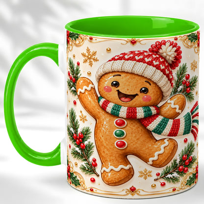 #pl[11oz|Green] Cheerful Gingerbread Coffee Mug, Christmas Cookie Mug, Ceramic Cup
