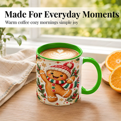 #pl[11oz|Green] Cheerful Gingerbread Coffee Mug, Christmas Cookie Mug, Ceramic Cup