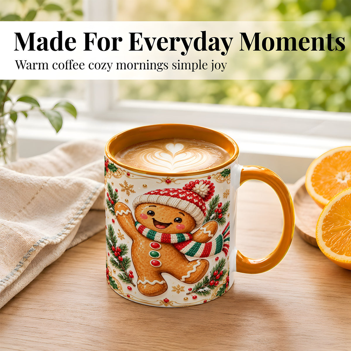 #pl[11oz|Orange] Cheerful Gingerbread Coffee Mug, Christmas Cookie Mug, Ceramic Cup