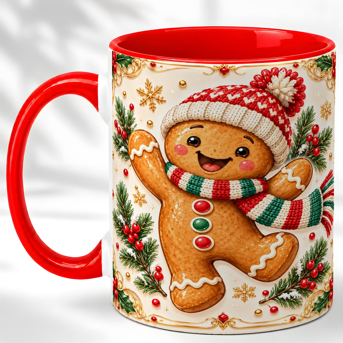 Cheerful Gingerbread Coffee Mug, Christmas Cookie Mug, Ceramic Cup