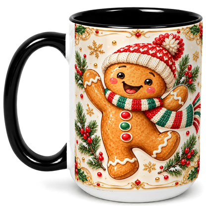 #pl[15oz|Black] Cheerful Gingerbread Coffee Mug, Christmas Cookie Mug, Ceramic Cup