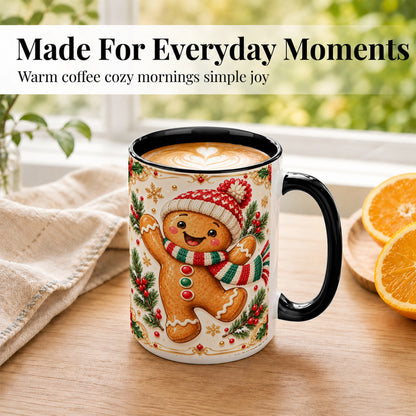 #pl[15oz|Black] Cheerful Gingerbread Coffee Mug, Christmas Cookie Mug, Ceramic Cup