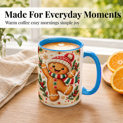 #pl[15oz|Blue] Cheerful Gingerbread Coffee Mug, Christmas Cookie Mug, Ceramic Cup