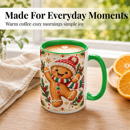 #pl[15oz|Green] Cheerful Gingerbread Coffee Mug, Christmas Cookie Mug, Ceramic Cup