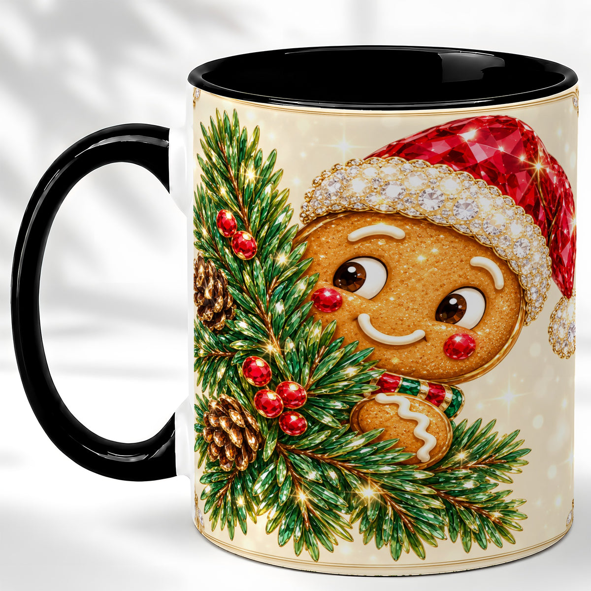 #pl[11oz|Black] Gingerbread Santa Coffee Mug, Christmas Cookie Mug, Ceramic Cup