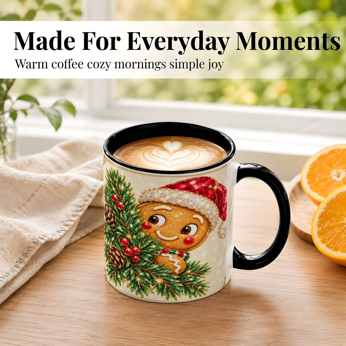 #pl[11oz|Black] Gingerbread Santa Coffee Mug, Christmas Cookie Mug, Ceramic Cup
