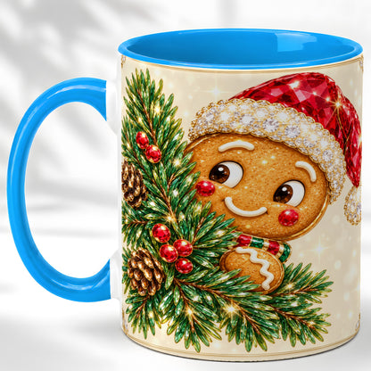 #pl[11oz|Blue] Gingerbread Santa Coffee Mug, Christmas Cookie Mug, Ceramic Cup