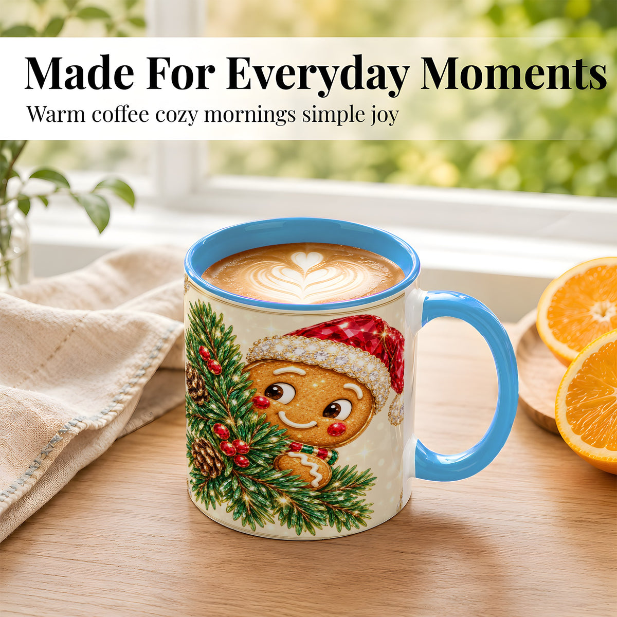 #pl[11oz|Blue] Gingerbread Santa Coffee Mug, Christmas Cookie Mug, Ceramic Cup
