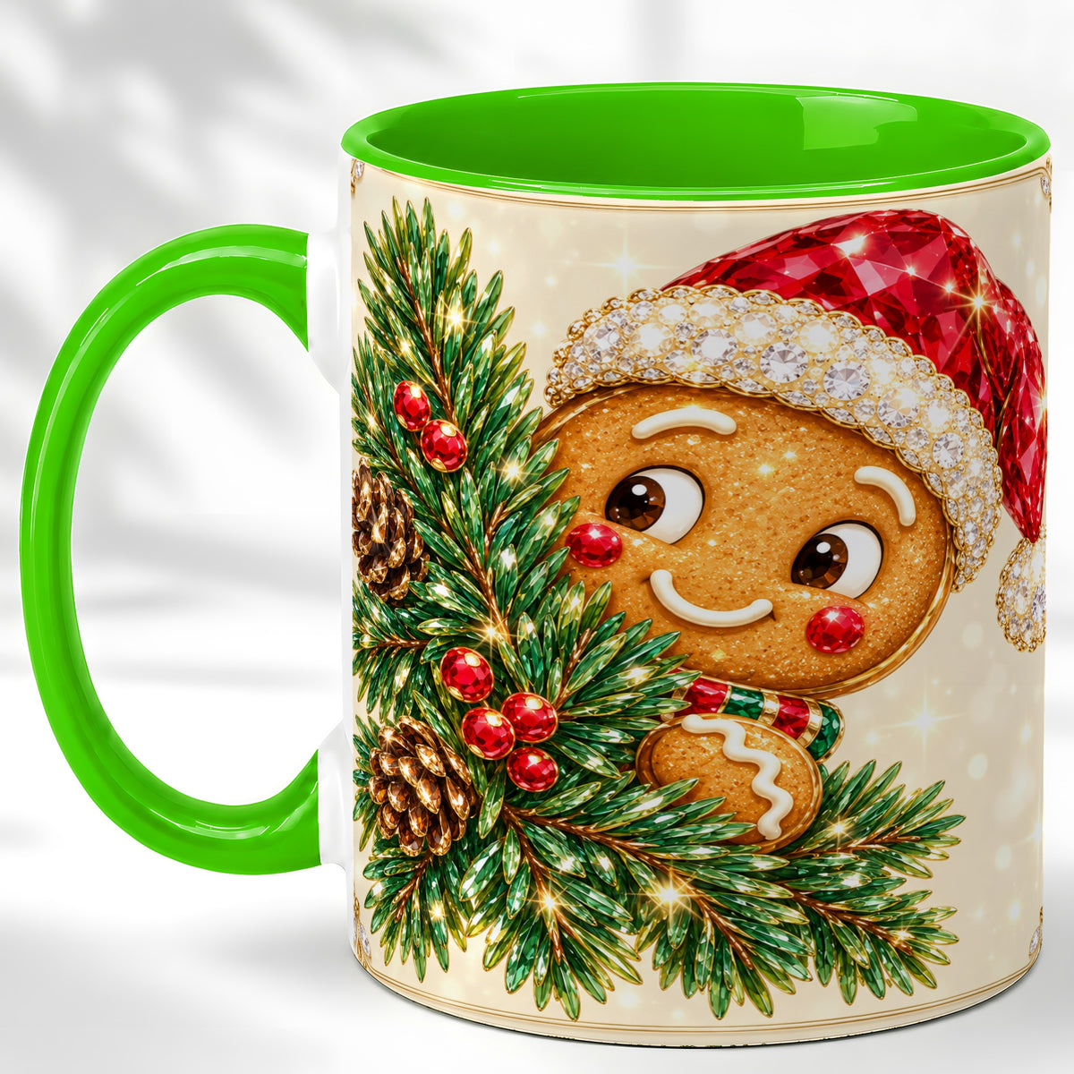 #pl[11oz|Green] Gingerbread Santa Coffee Mug, Christmas Cookie Mug, Ceramic Cup