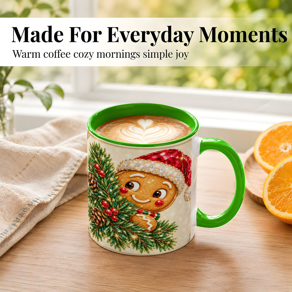 #pl[11oz|Green] Gingerbread Santa Coffee Mug, Christmas Cookie Mug, Ceramic Cup