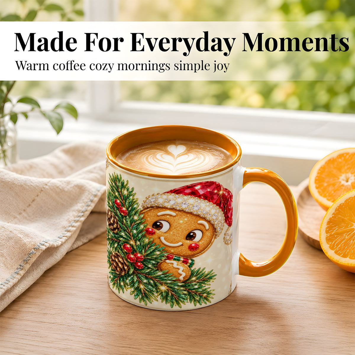 #pl[11oz|Orange] Gingerbread Santa Coffee Mug, Christmas Cookie Mug, Ceramic Cup