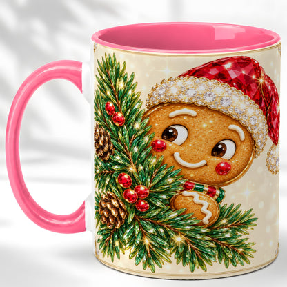 #pl[11oz|Pink] Gingerbread Santa Coffee Mug, Christmas Cookie Mug, Ceramic Cup
