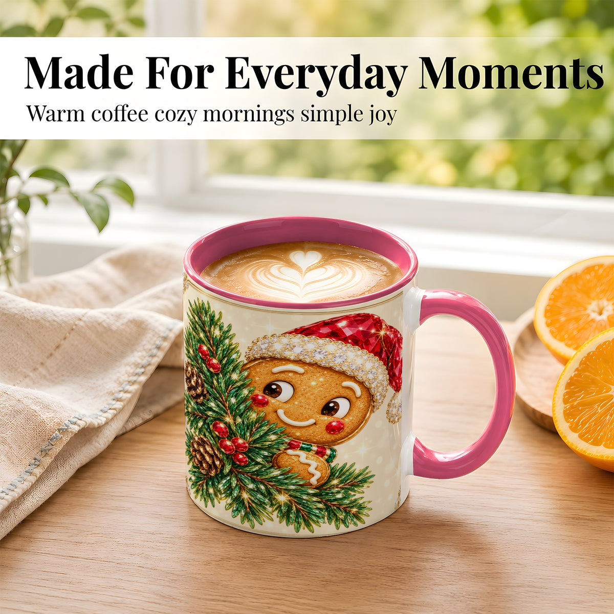 #pl[11oz|Pink] Gingerbread Santa Coffee Mug, Christmas Cookie Mug, Ceramic Cup