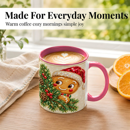 #pl[11oz|Pink] Gingerbread Santa Coffee Mug, Christmas Cookie Mug, Ceramic Cup