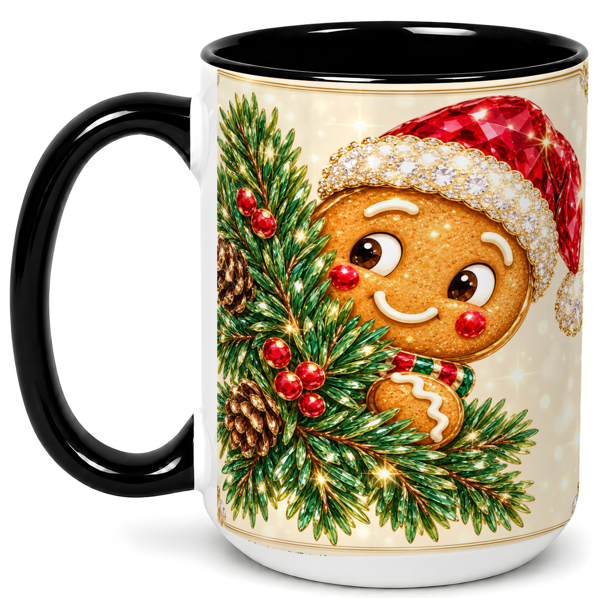 #pl[15oz|Black] Gingerbread Santa Coffee Mug, Christmas Cookie Mug, Ceramic Cup