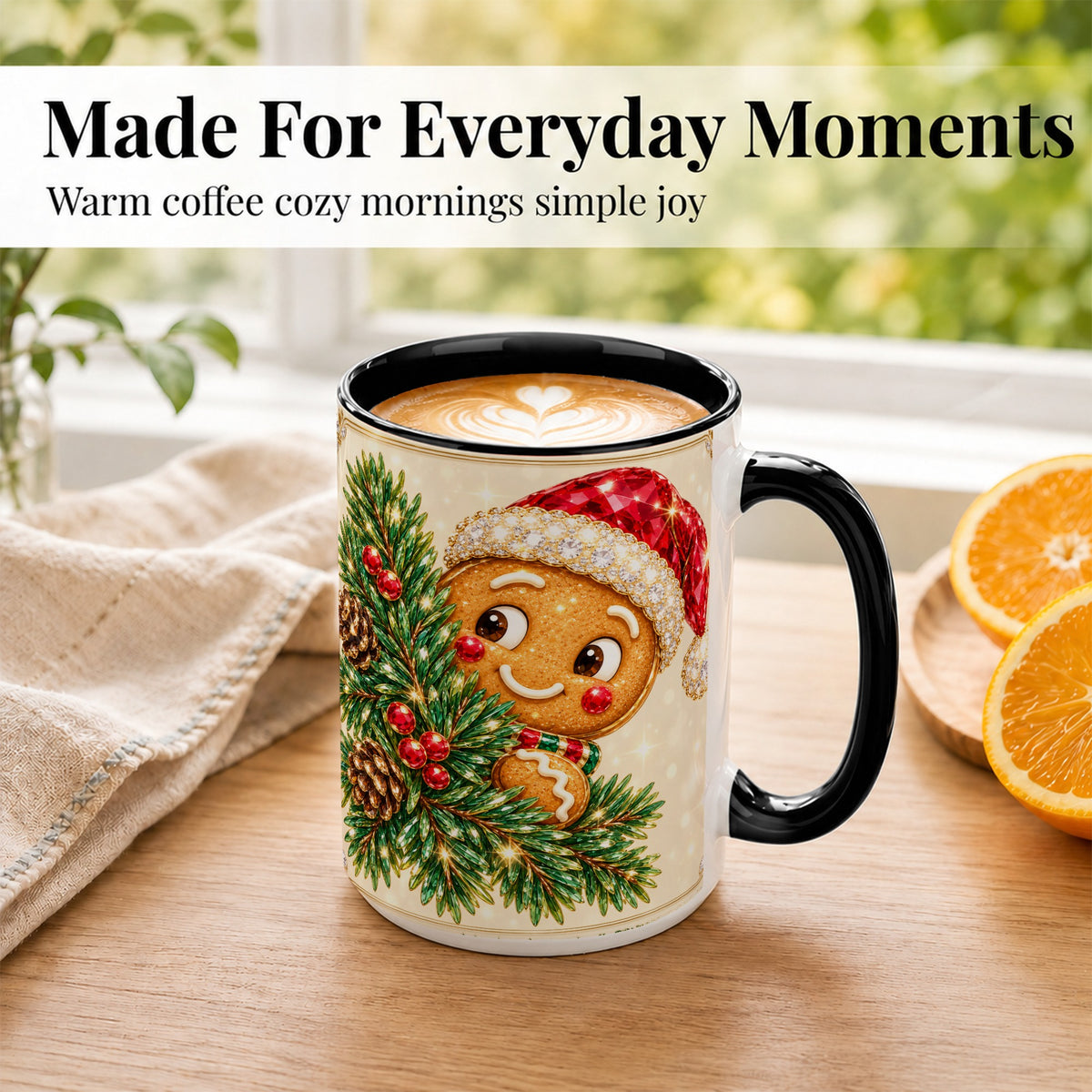 #pl[15oz|Black] Gingerbread Santa Coffee Mug, Christmas Cookie Mug, Ceramic Cup
