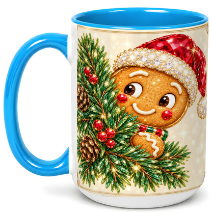 #pl[15oz|Blue] Gingerbread Santa Coffee Mug, Christmas Cookie Mug, Ceramic Cup