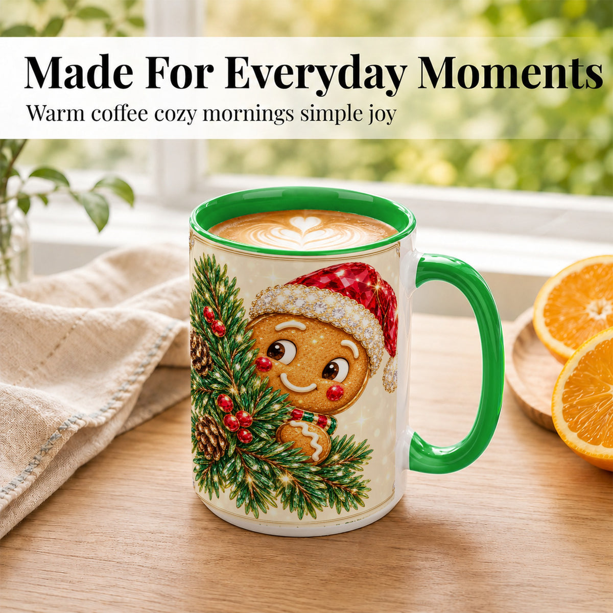 #pl[15oz|Green] Gingerbread Santa Coffee Mug, Christmas Cookie Mug, Ceramic Cup