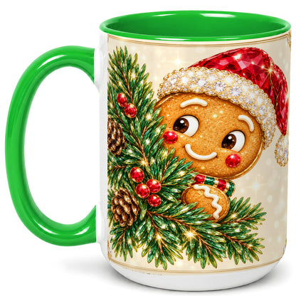 #pl[15oz|Green] Gingerbread Santa Coffee Mug, Christmas Cookie Mug, Ceramic Cup