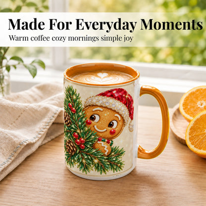 #pl[15oz|Orange] Gingerbread Santa Coffee Mug, Christmas Cookie Mug, Ceramic Cup