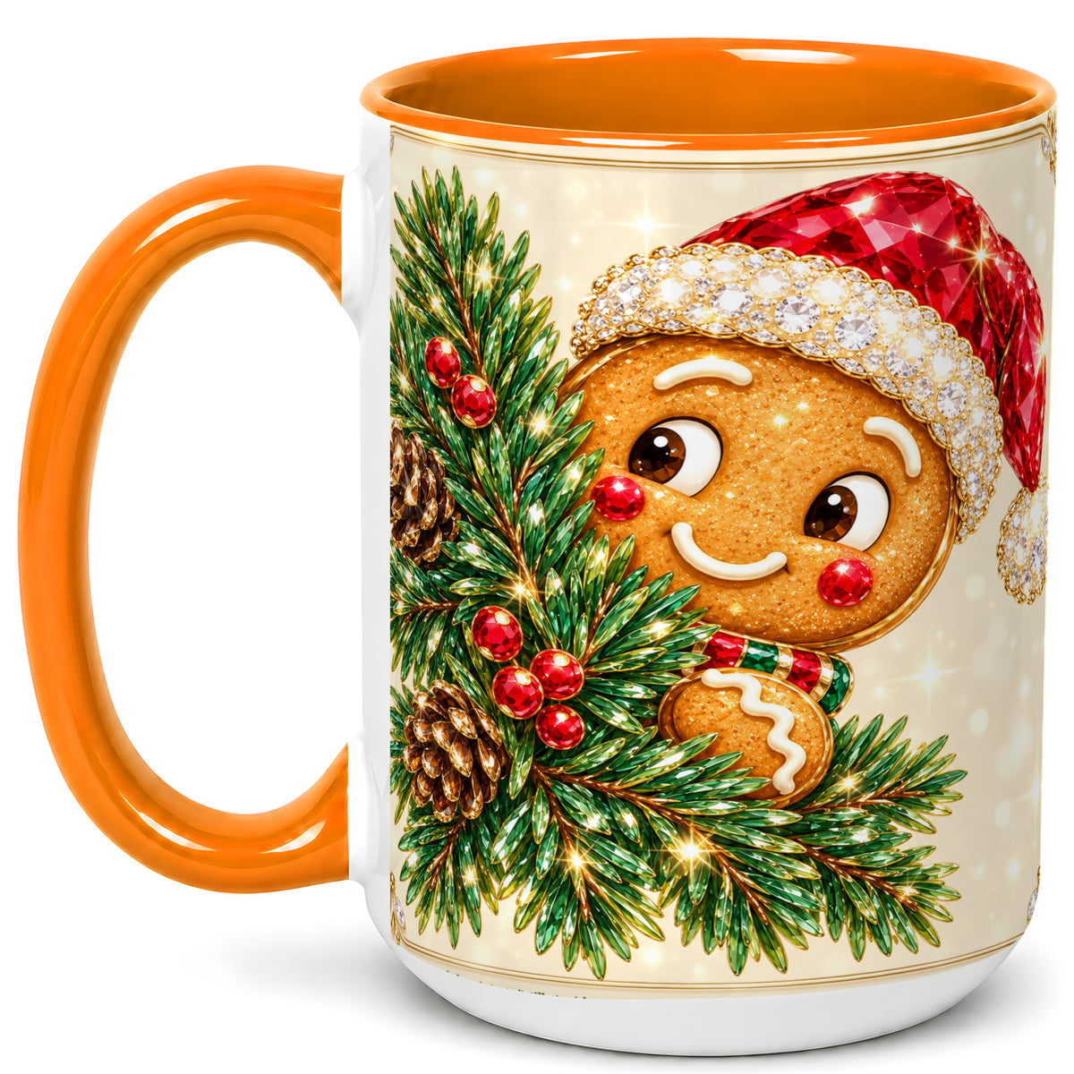 #pl[15oz|Orange] Gingerbread Santa Coffee Mug, Christmas Cookie Mug, Ceramic Cup
