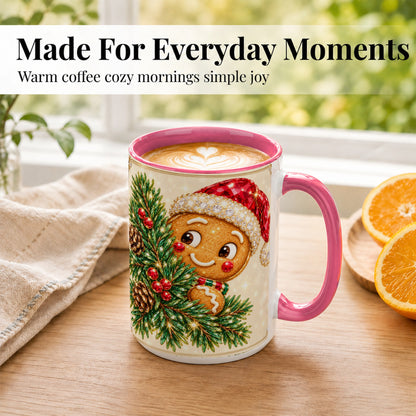 #pl[15oz|Pink] Gingerbread Santa Coffee Mug, Christmas Cookie Mug, Ceramic Cup