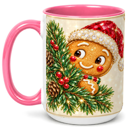 #pl[15oz|Pink] Gingerbread Santa Coffee Mug, Christmas Cookie Mug, Ceramic Cup
