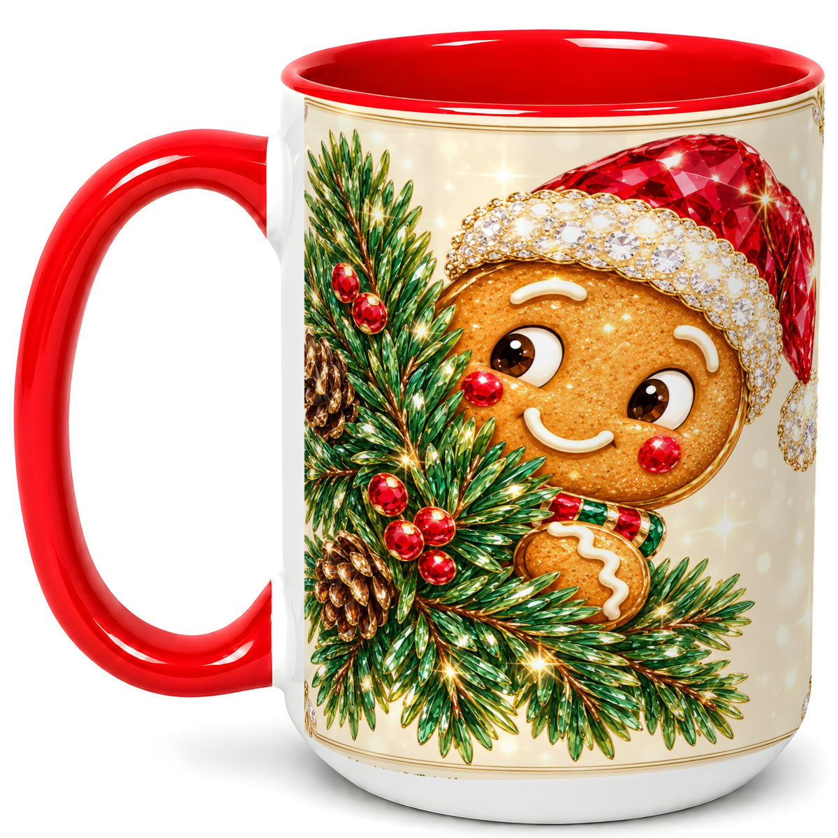 #pl[15oz|Red] Gingerbread Santa Coffee Mug, Christmas Cookie Mug, Ceramic Cup