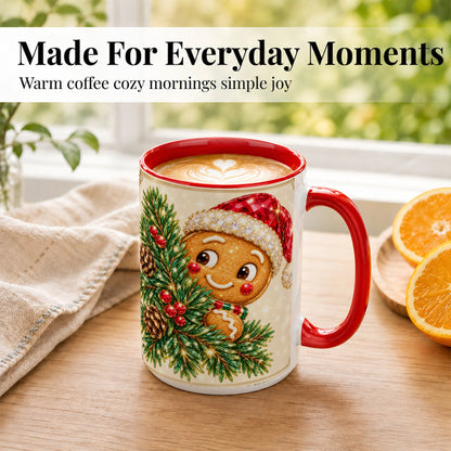 #pl[15oz|Red] Gingerbread Santa Coffee Mug, Christmas Cookie Mug, Ceramic Cup