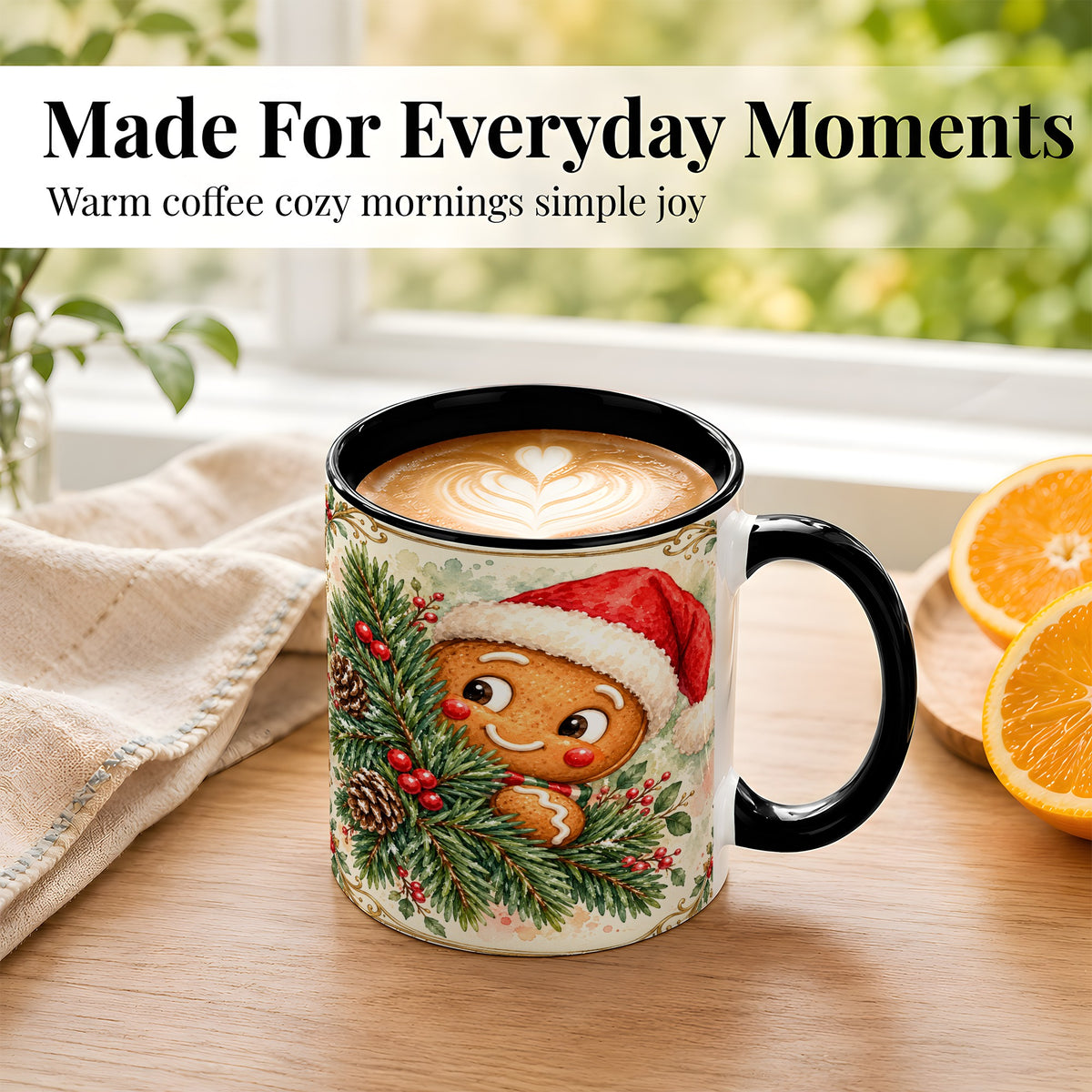 #pl[11oz|Black] Watercolor Gingerbread Coffee Mug, Christmas Cookie Mug, Ceramic Cup