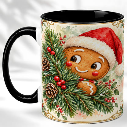 #pl[11oz|Black] Watercolor Gingerbread Coffee Mug, Christmas Cookie Mug, Ceramic Cup